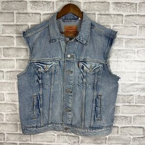 Levi Strauss 90s Light Wash Denim Multi Pocket Heavyweight Vest Jacket Mens XL